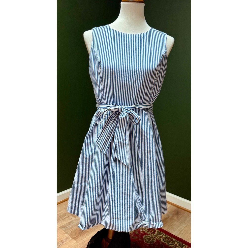 Cappagallo Striped Dress Sleeveless Fit & Flare Tie Waist Casual Dress Size 4